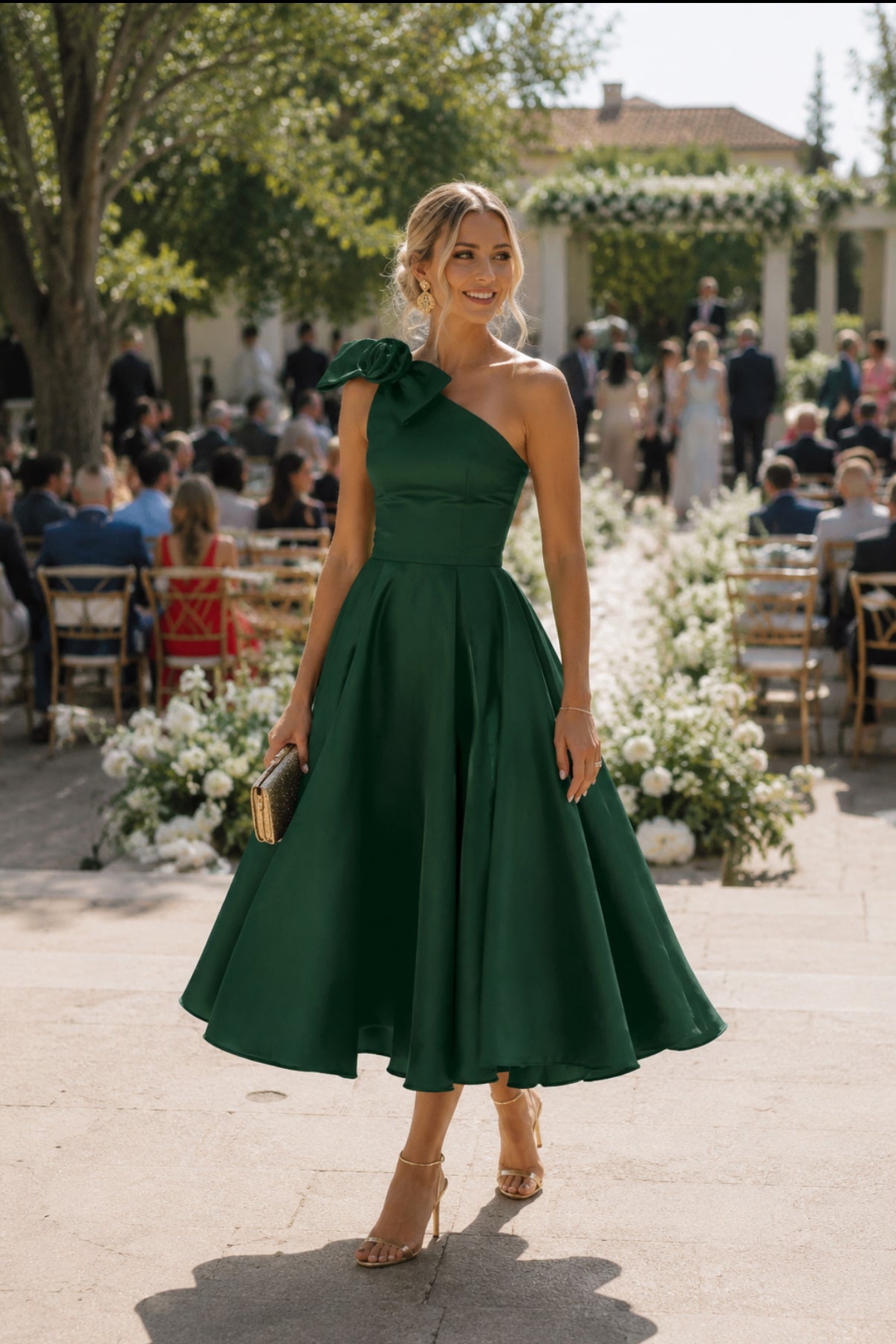 VESTIDO CETIM COM FLOR