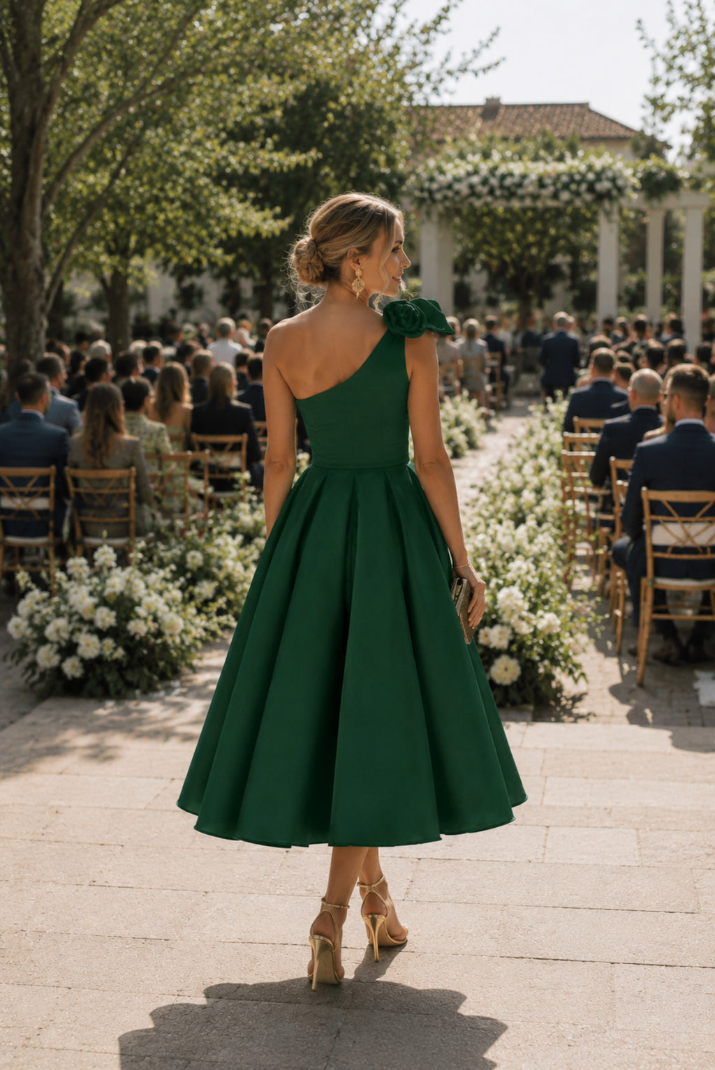 VESTIDO CETIM COM FLOR