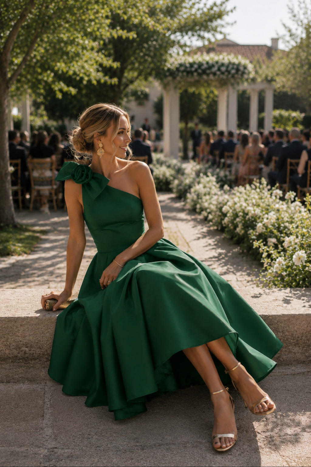 VESTIDO CETIM COM FLOR
