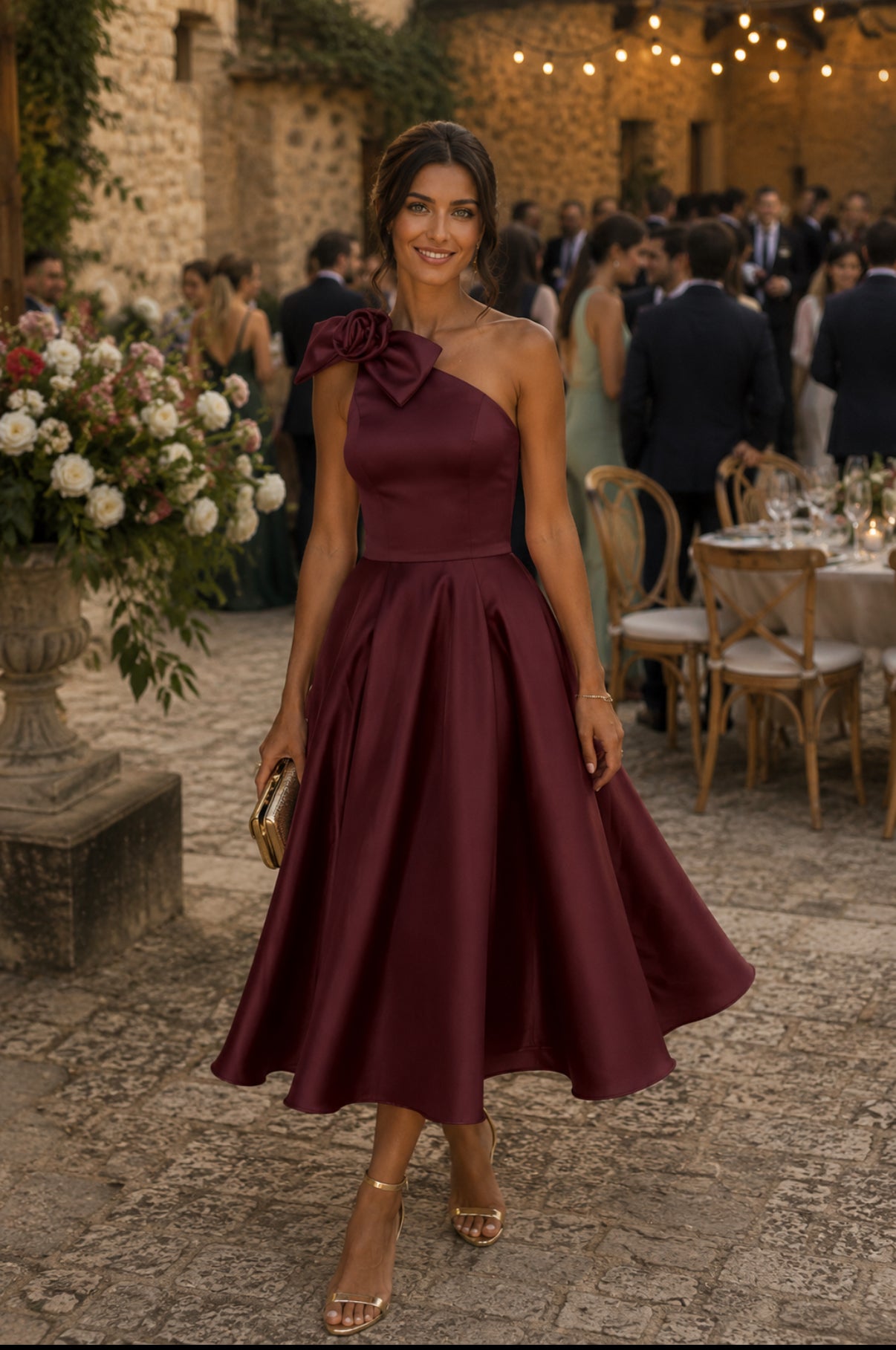 VESTIDO CETIM COM FLOR