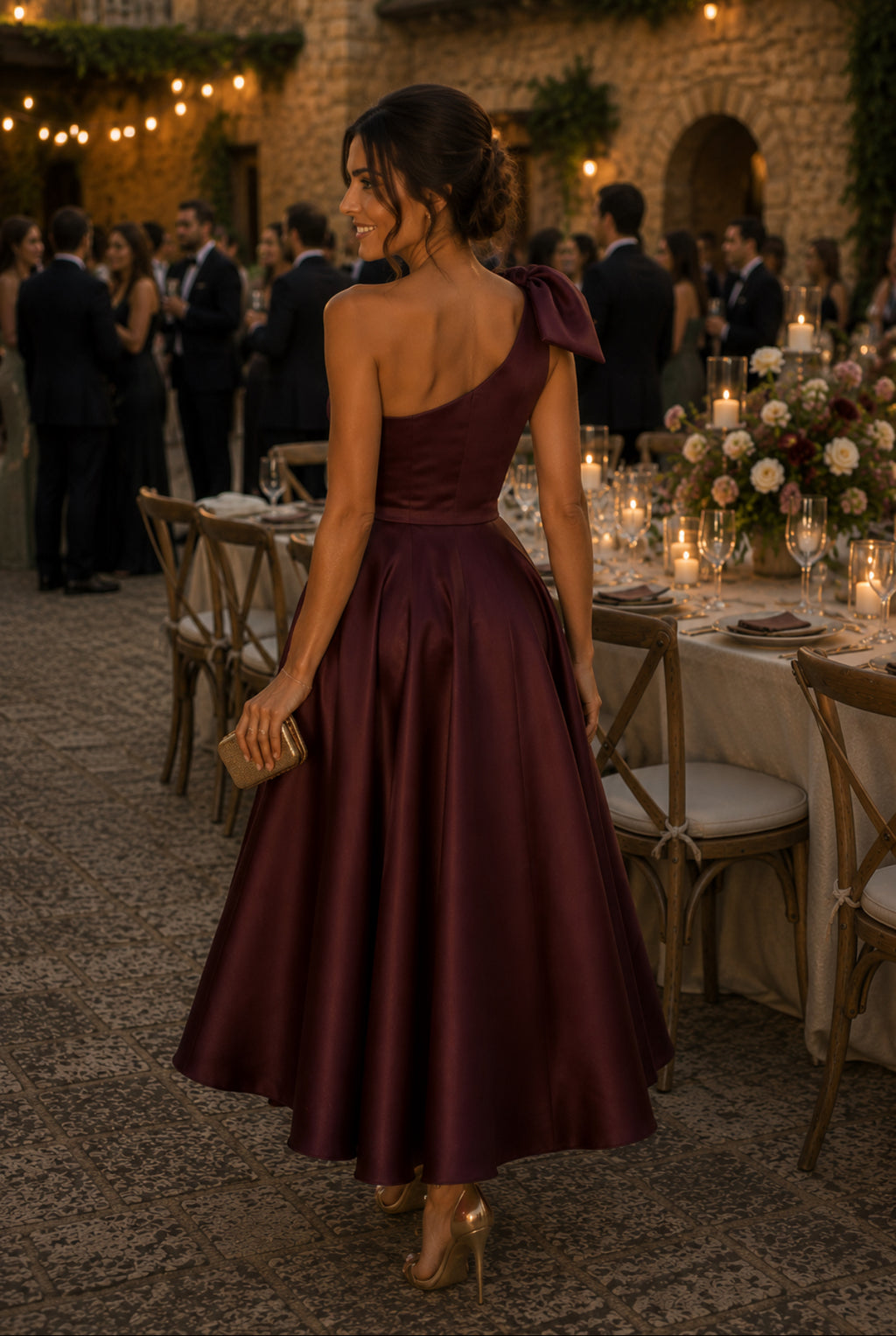 VESTIDO CETIM COM FLOR