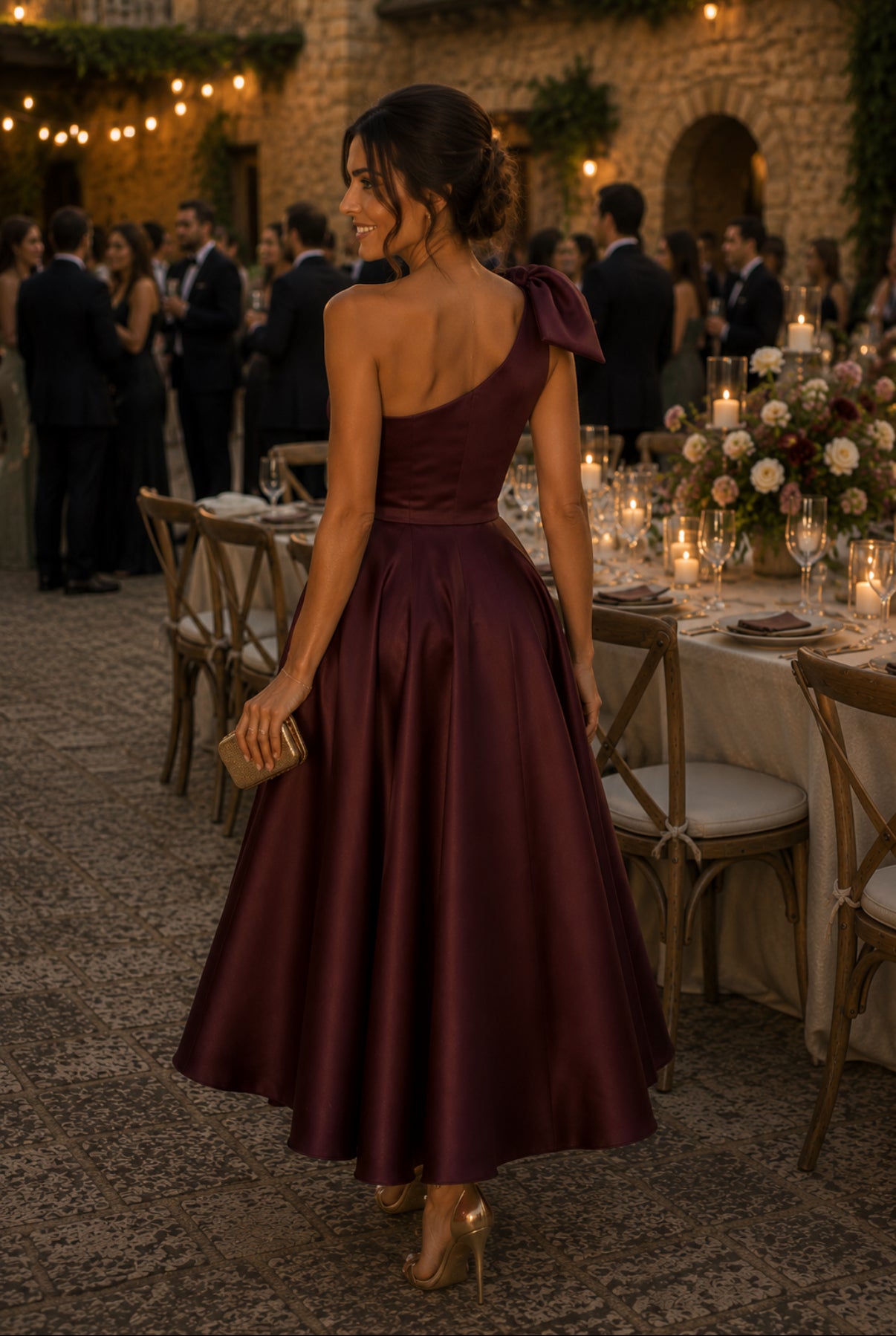 VESTIDO CETIM COM FLOR