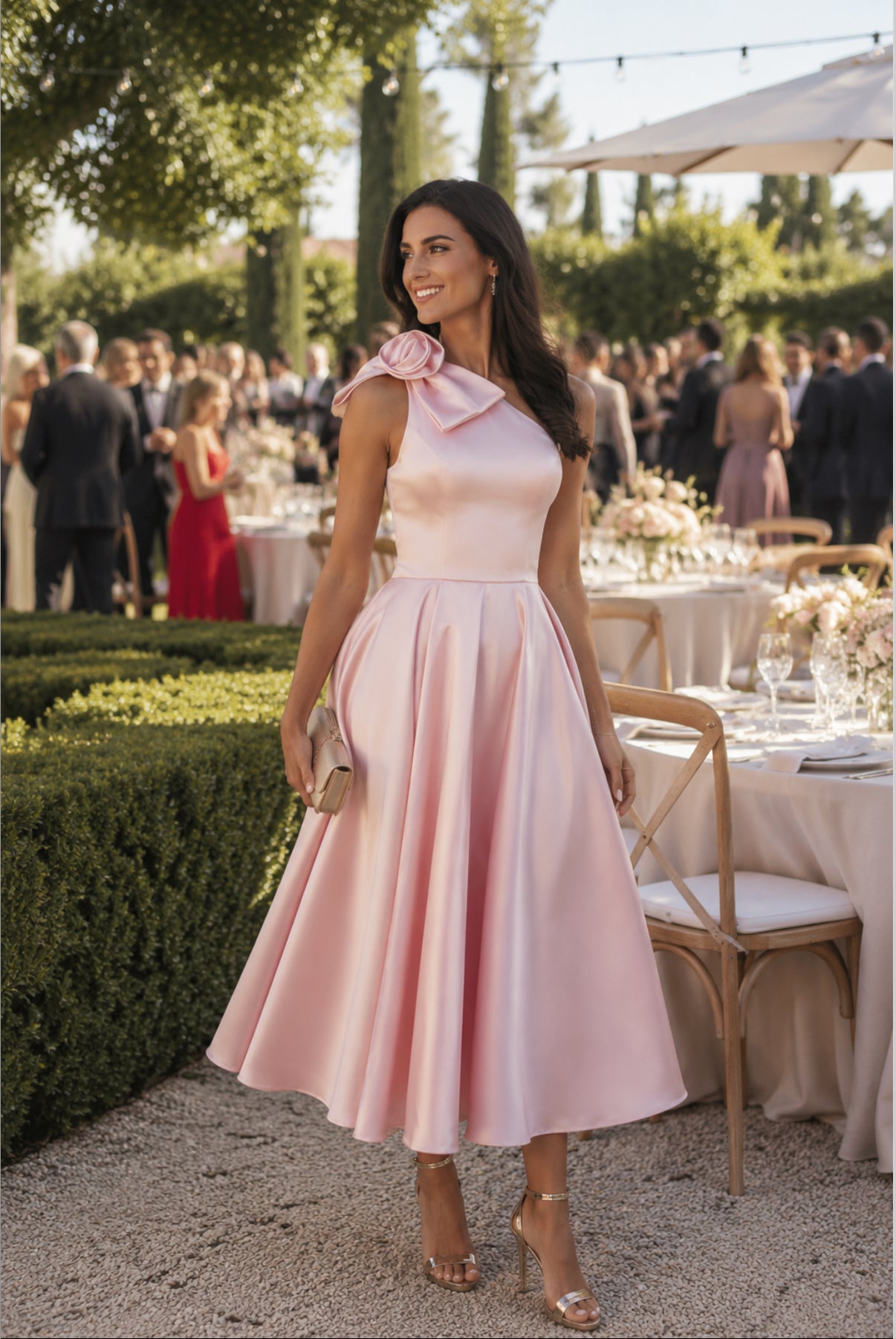 VESTIDO CETIM COM FLOR