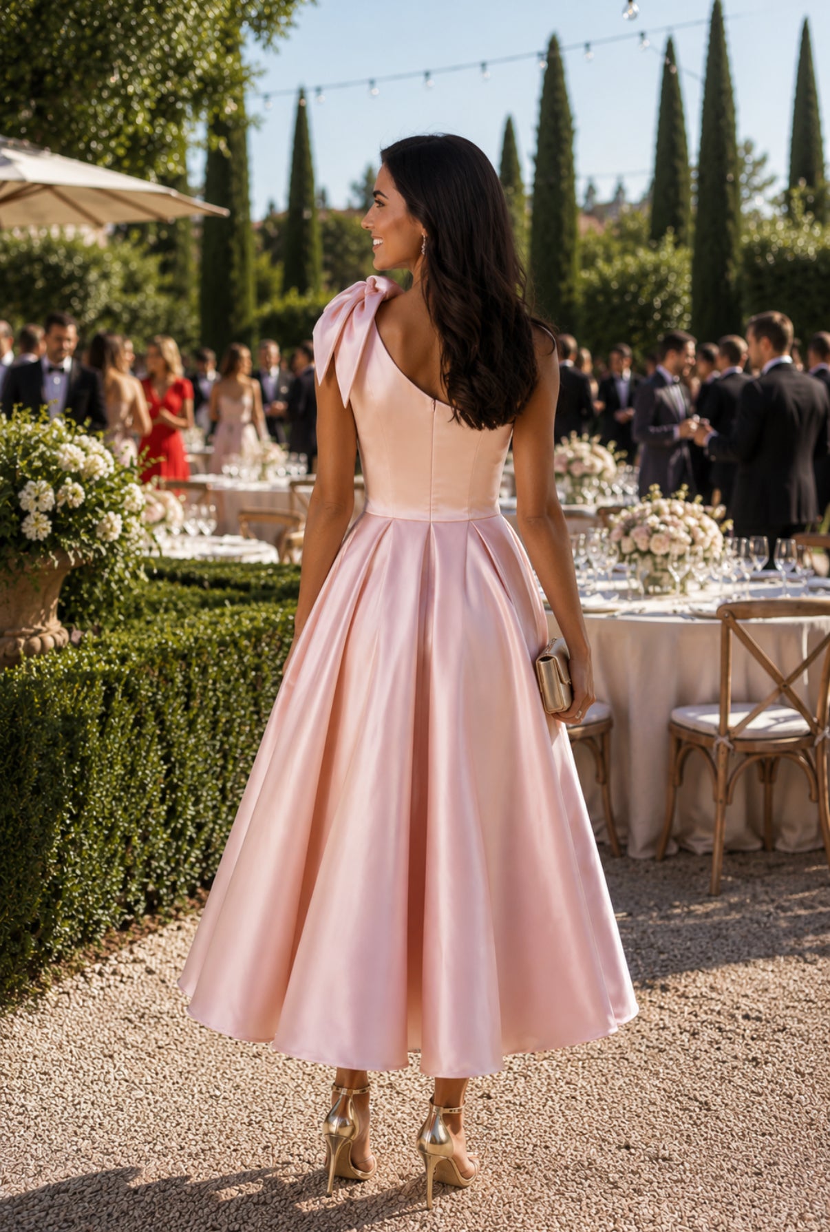 VESTIDO CETIM COM FLOR