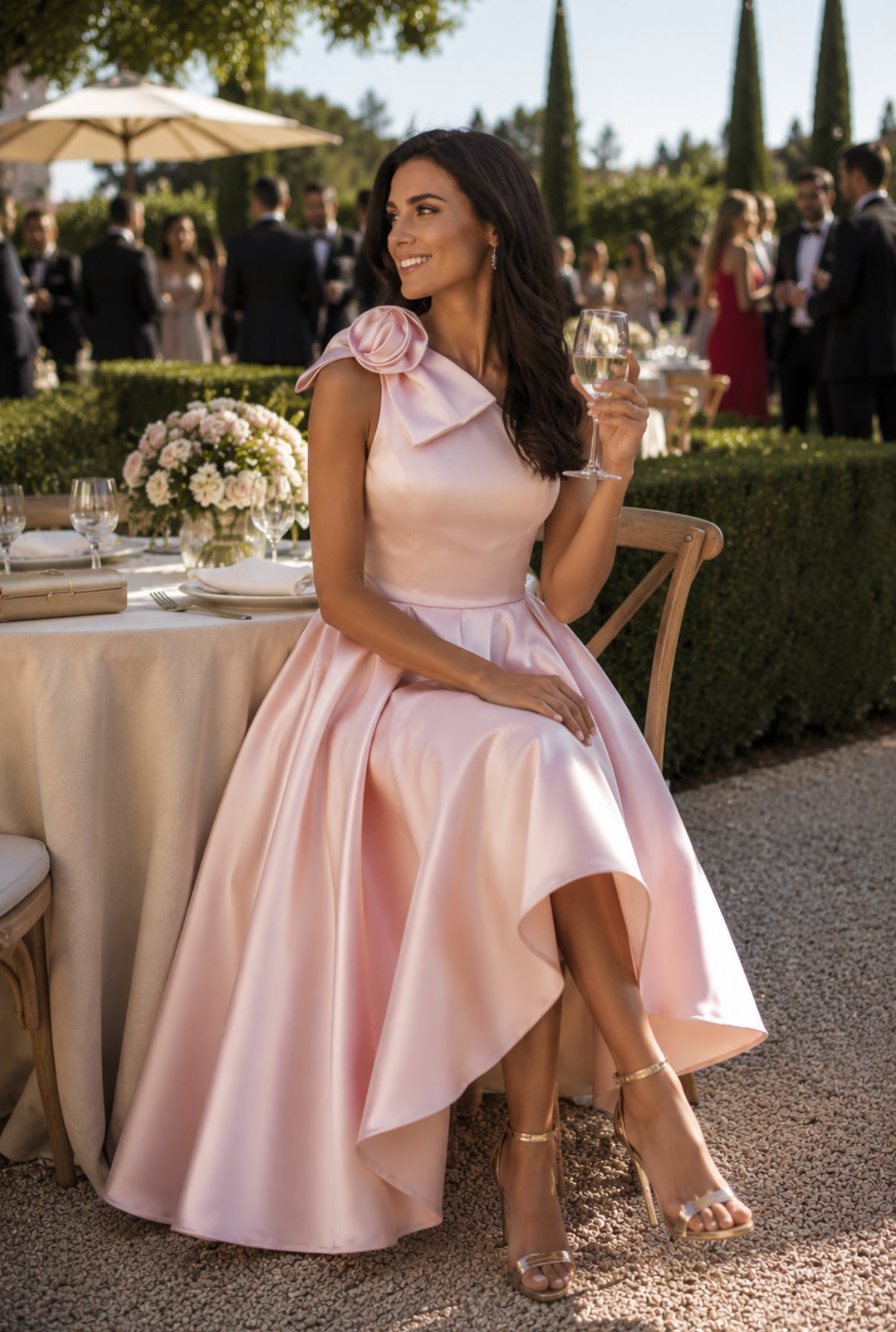 VESTIDO CETIM COM FLOR