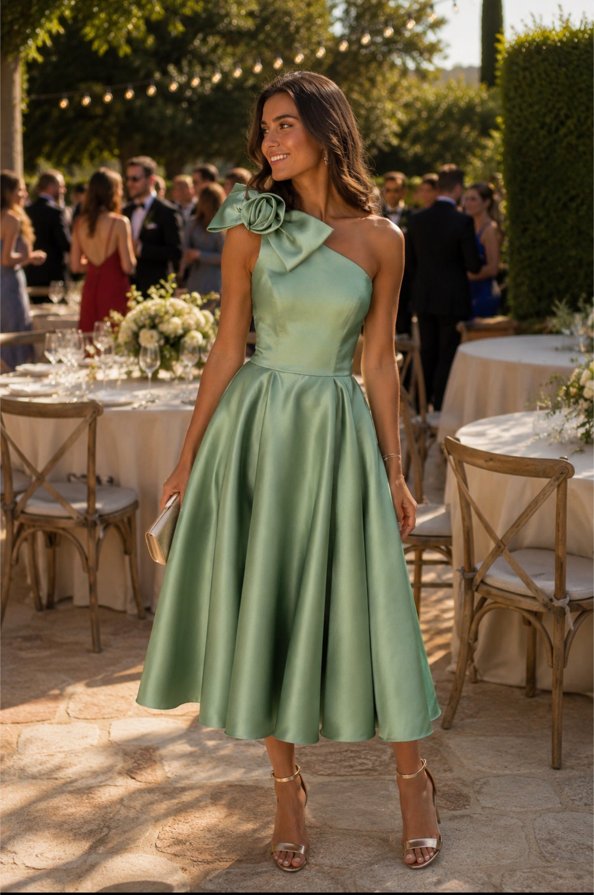 VESTIDO CETIM COM FLOR