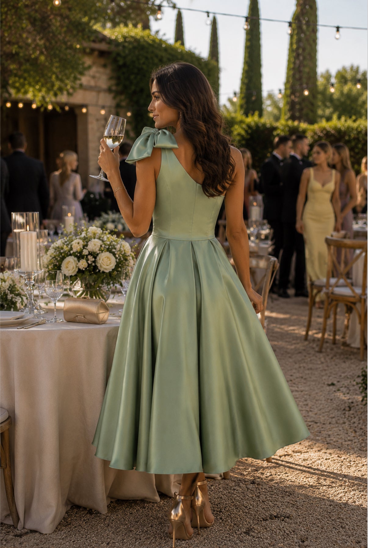 VESTIDO CETIM COM FLOR