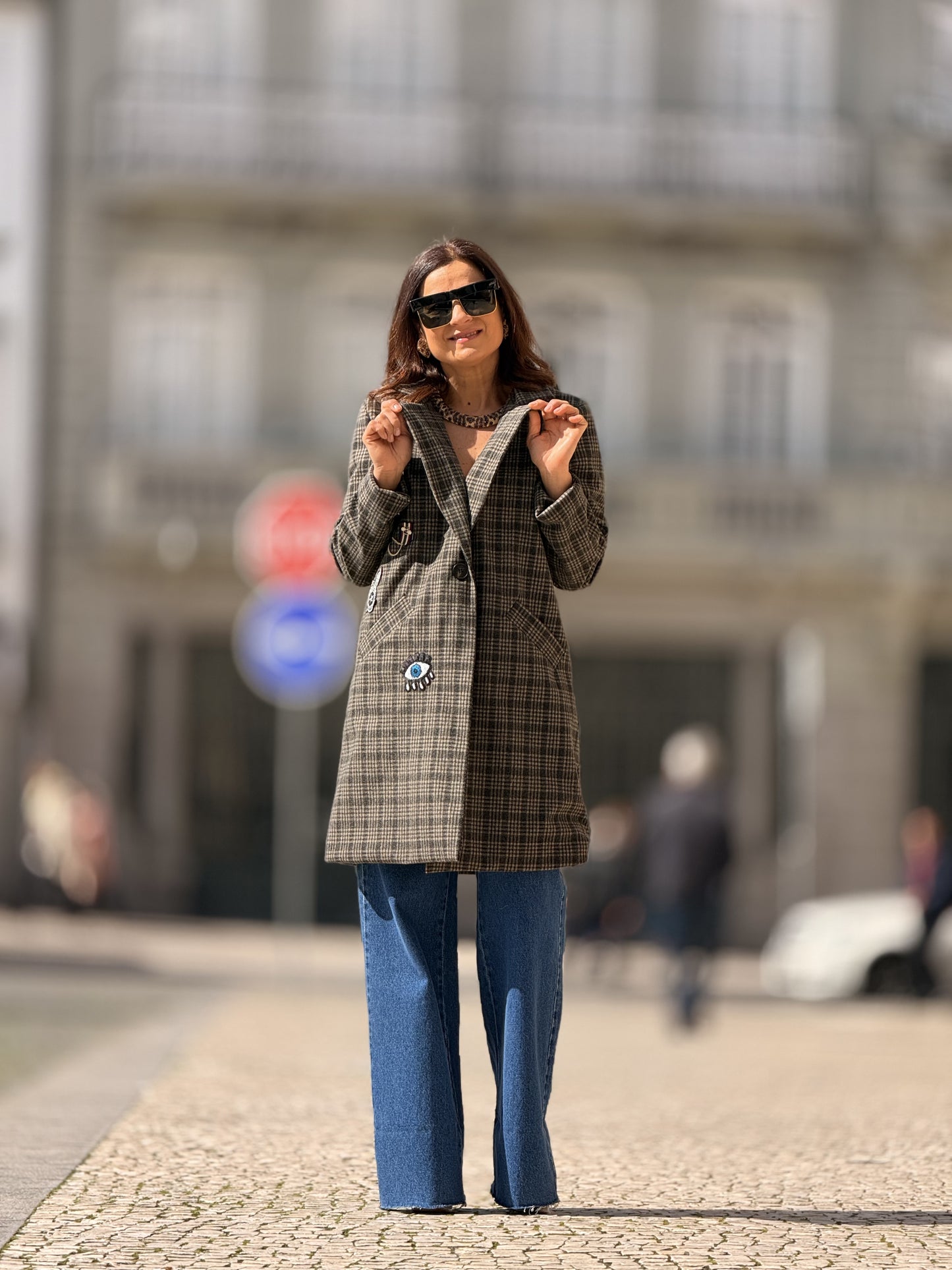 Blazer comprido com bordados