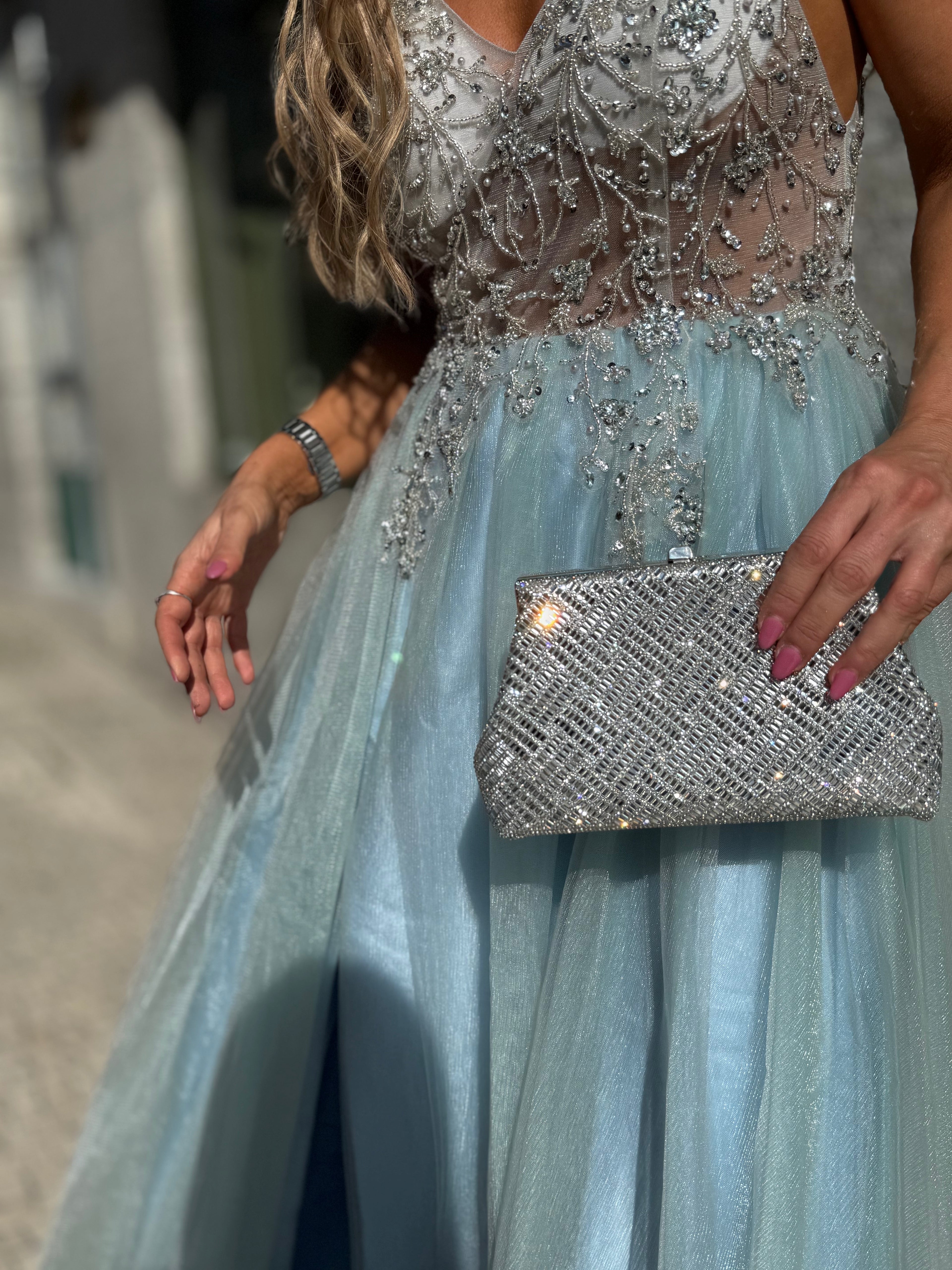 VESTIDO GALA AZUL BRILHANTE