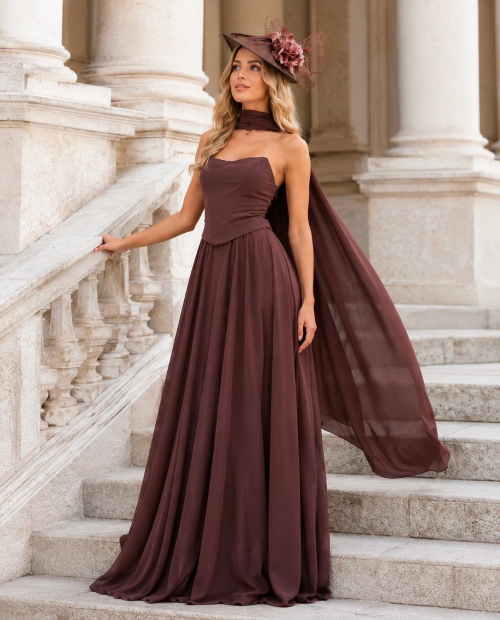 VESTIDO LONGO COM ECHARPE