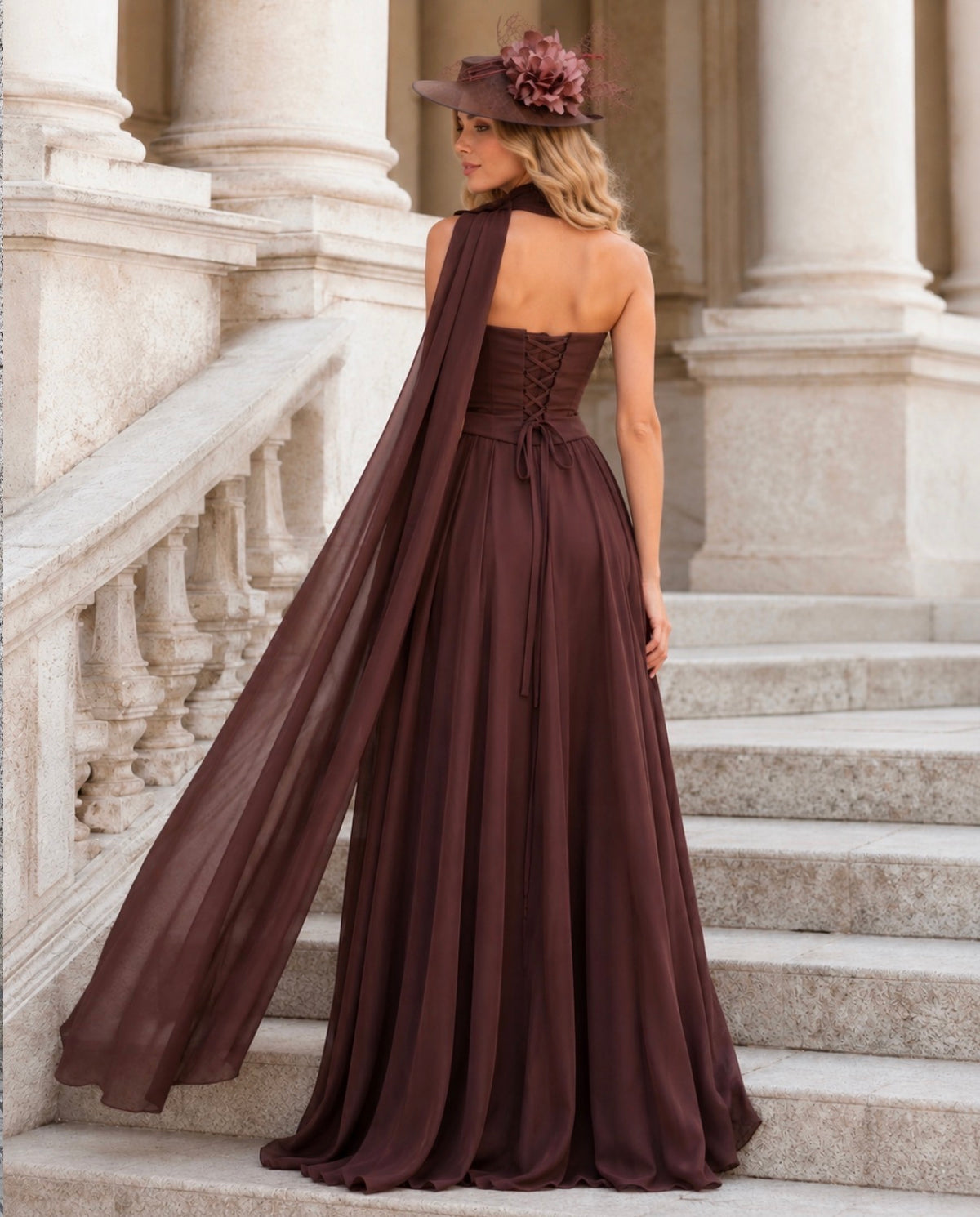 VESTIDO LONGO COM ECHARPE
