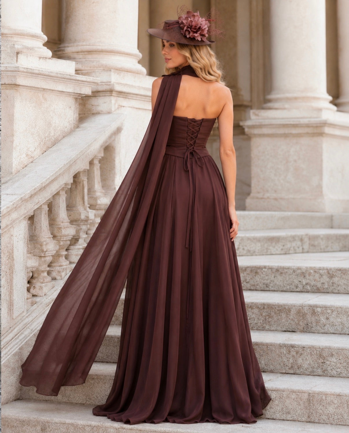 VESTIDO LONGO COM ECHARPE
