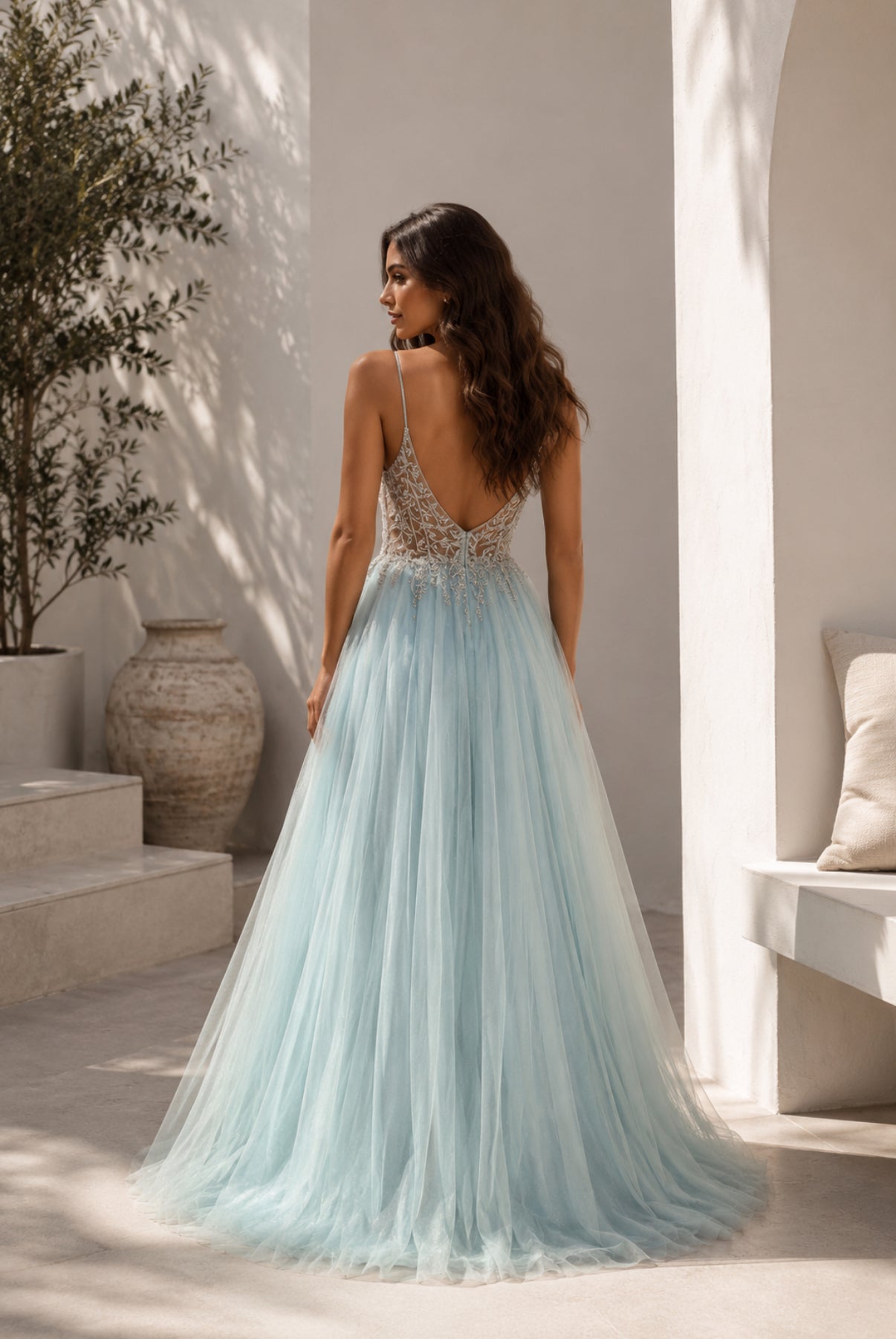 VESTIDO GALA AZUL BRILHANTE