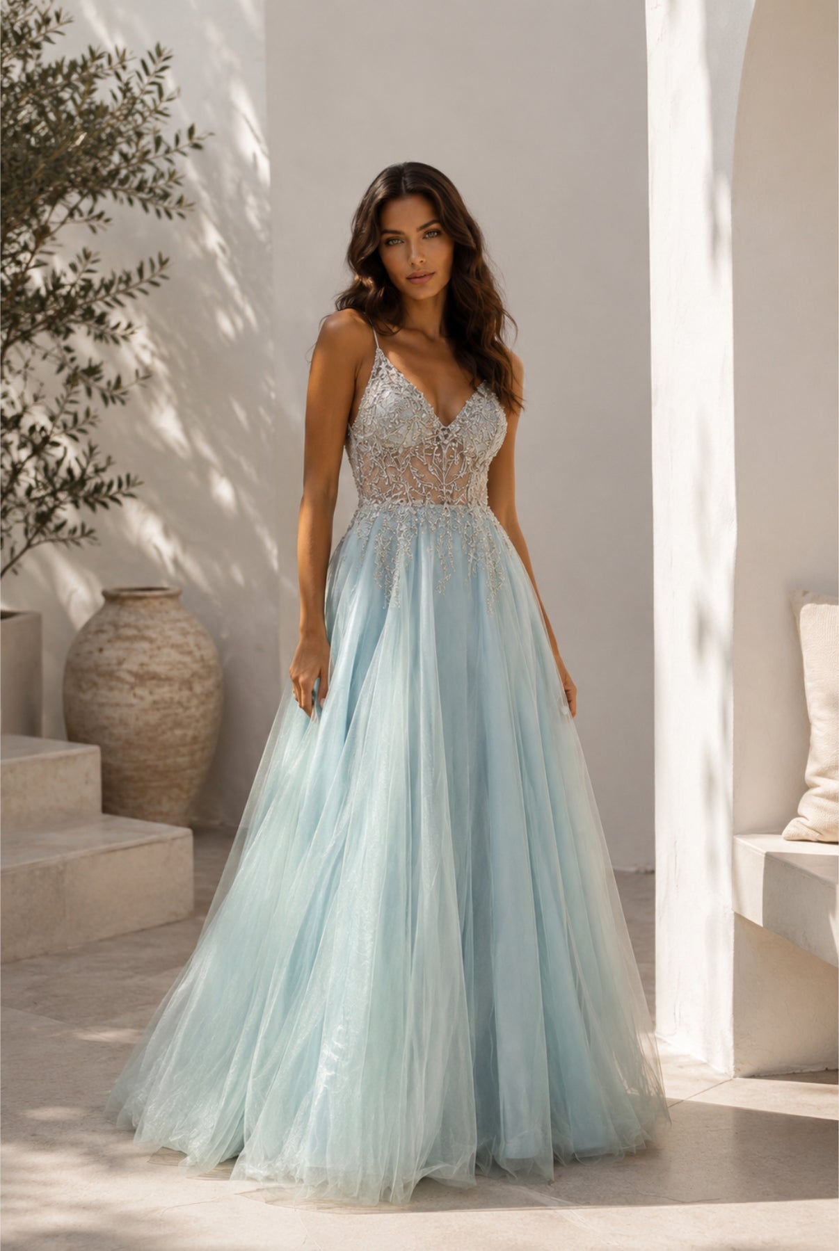 VESTIDO GALA AZUL BRILHANTE