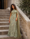 VESTIDO VERDE BRILHO COM CAPA