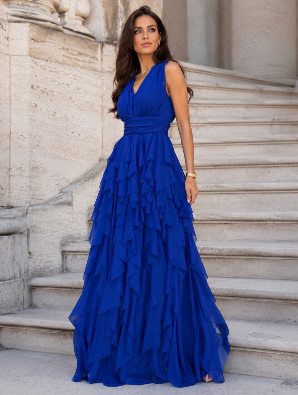 VESTIDO FOLHOS AZULÃO