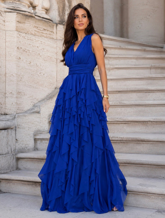VESTIDO FOLHOS AZULÃO