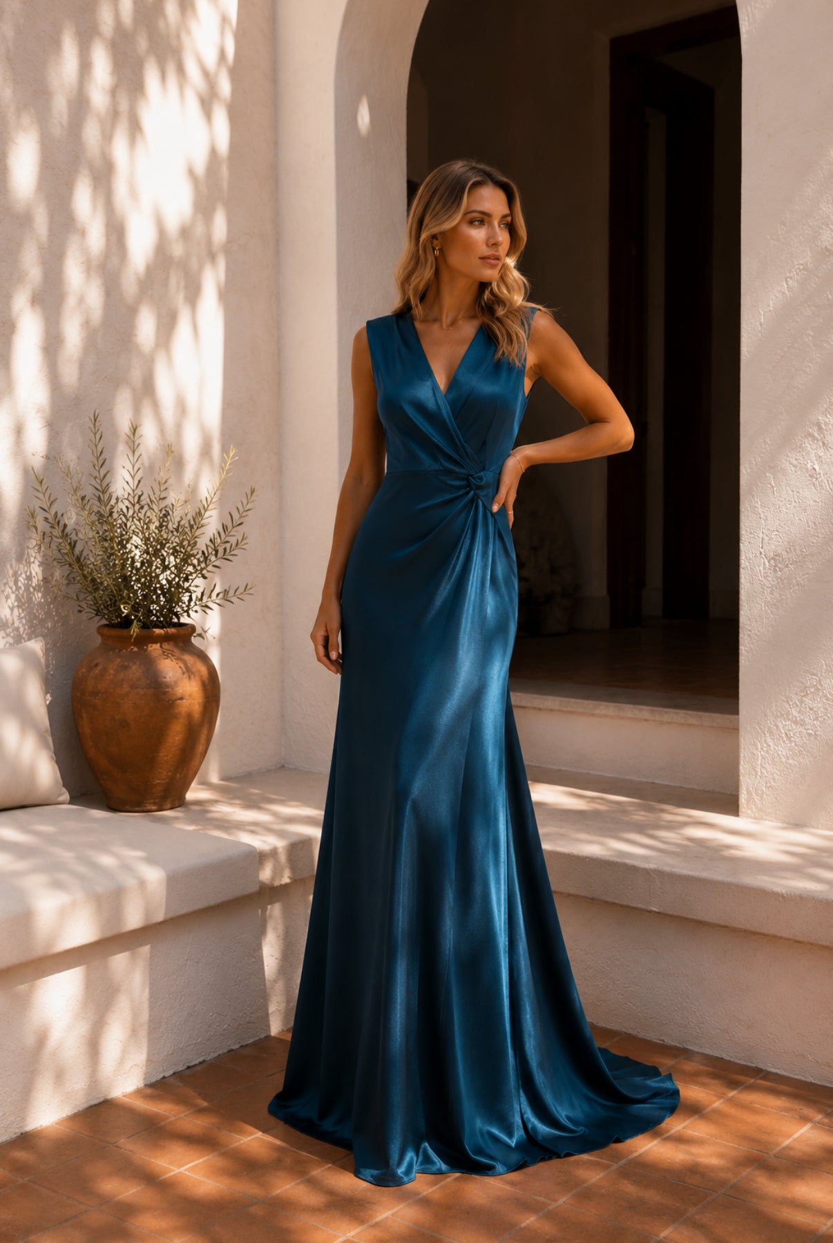 VESTIDO AZUL CETIM