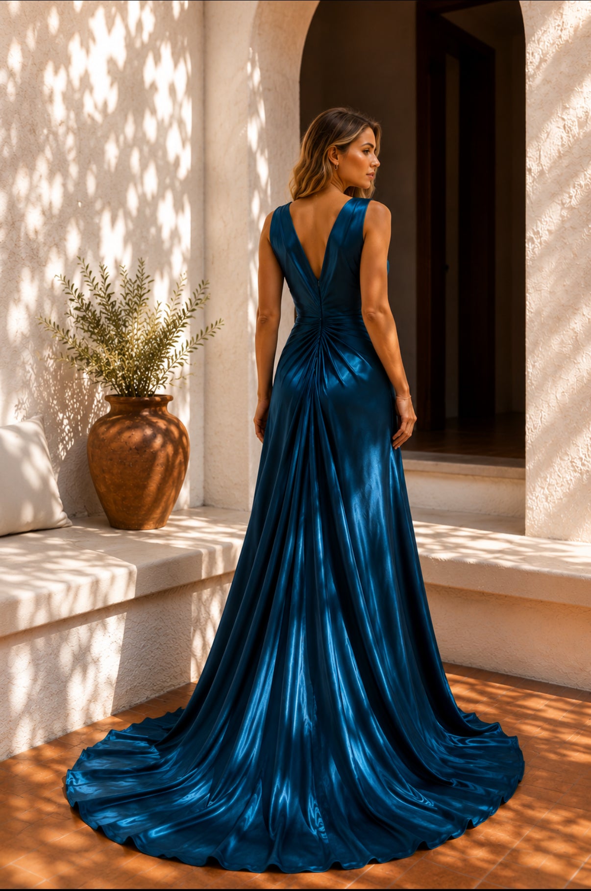 VESTIDO AZUL CETIM