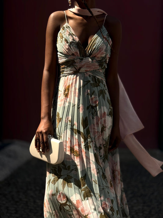 Vestido plissado floral
