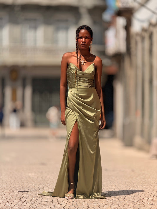 Vestido cai-cai olive