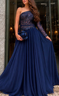 VESTIDO LONGO COM CORPETE BORDADO