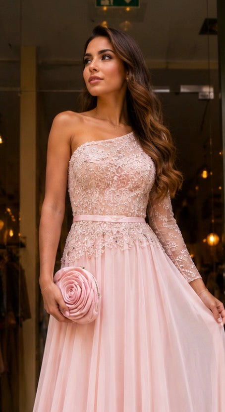 VESTIDO LONGO COM CORPETE BORDADO