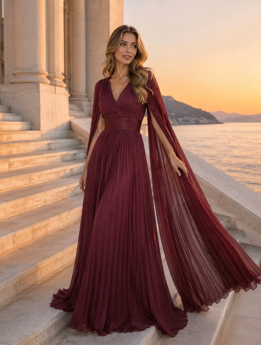 VESTIDO VERMELHO MANGA CAPA
