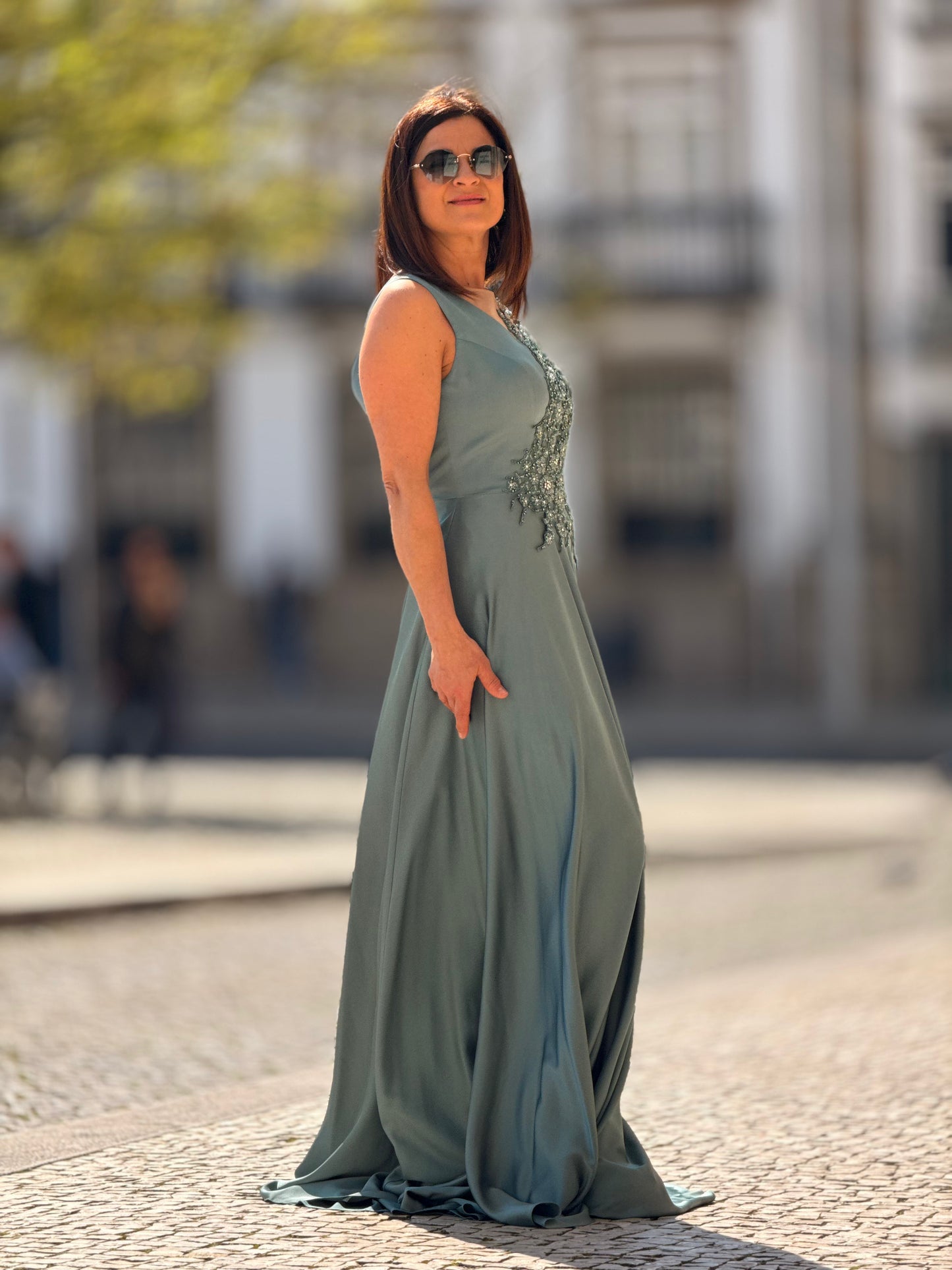 Vestido de chiffon com bordado