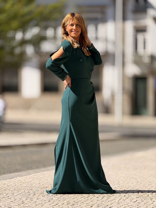 Vestido longo com manga comprida