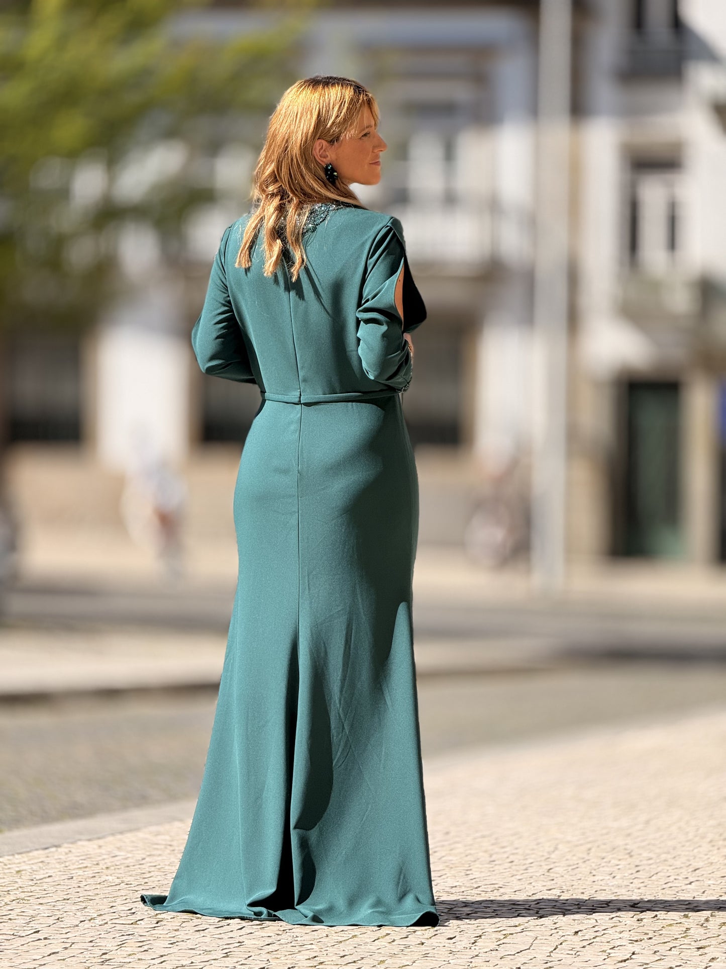 Vestido longo com manga comprida