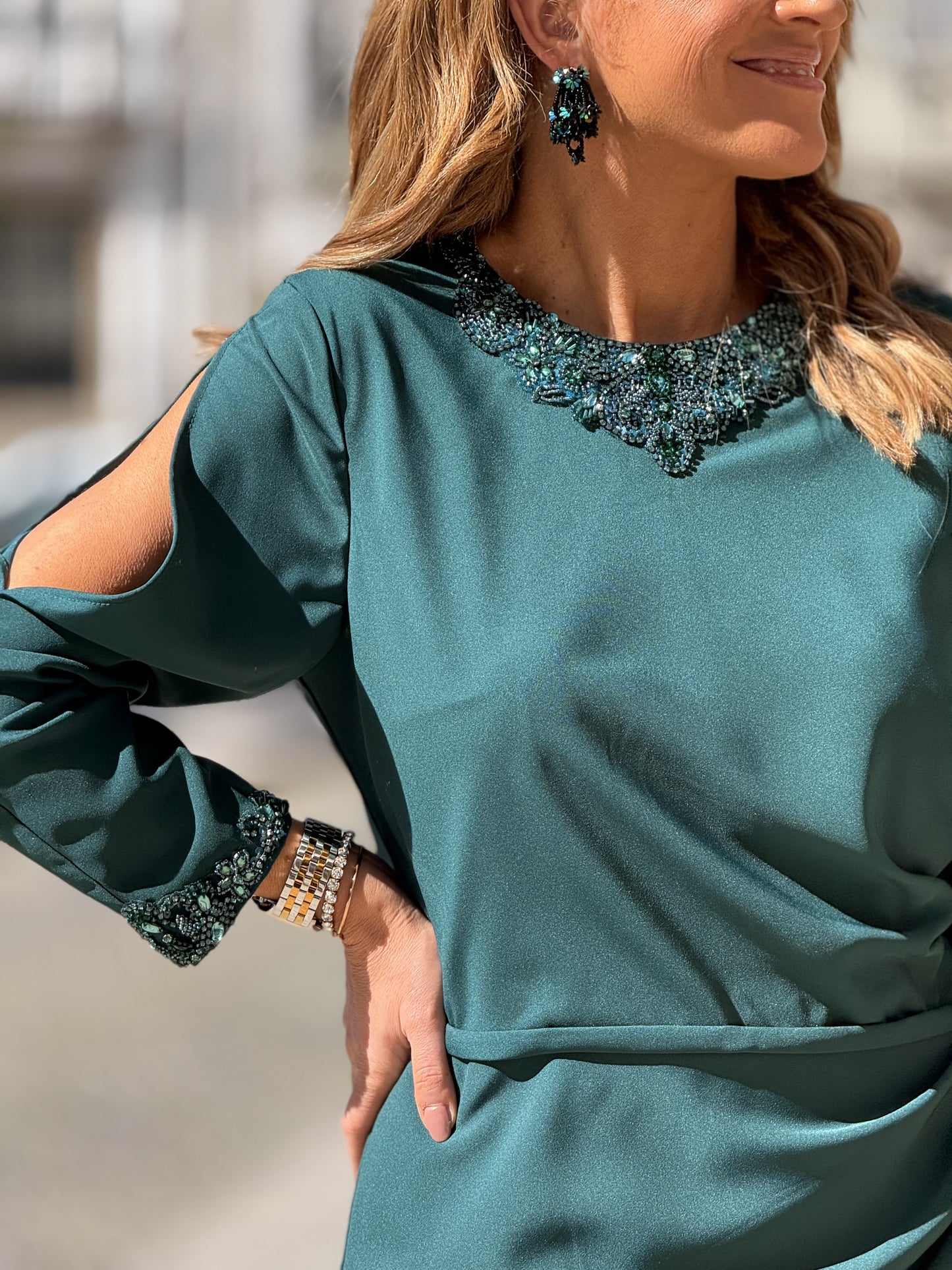Vestido longo com manga comprida