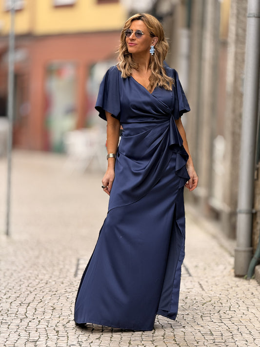 Vestido cetim com repuxado