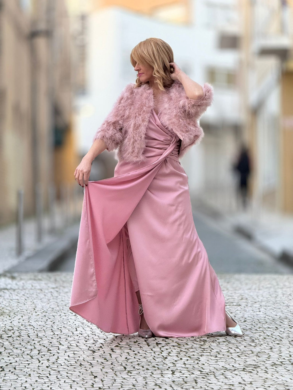 VESTIDO LONGO ROSA BEBÉ