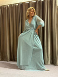 VESTIDO VERDE ÁGUA COM BRILHANTES