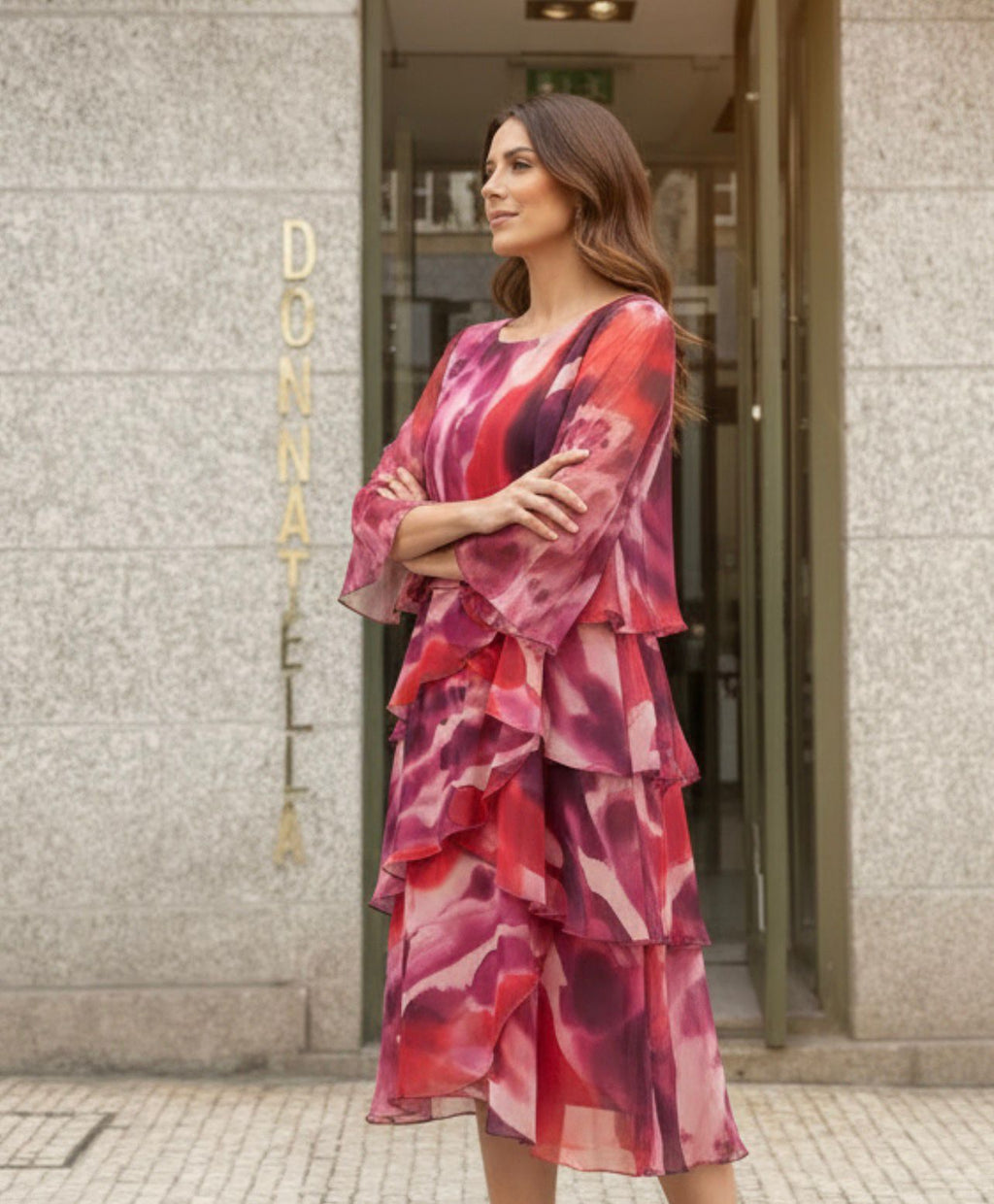 VESTIDO MIDI AOS FOLHOS