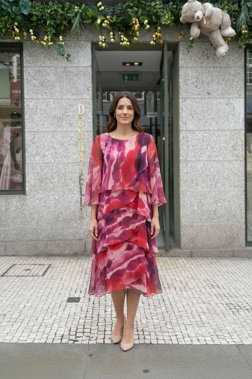 VESTIDO MIDI AOS FOLHOS