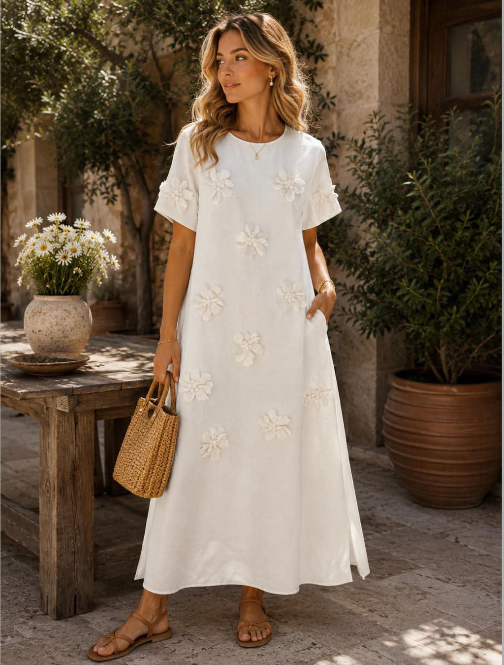 VESTIDO MIDI FLORAL 3D
