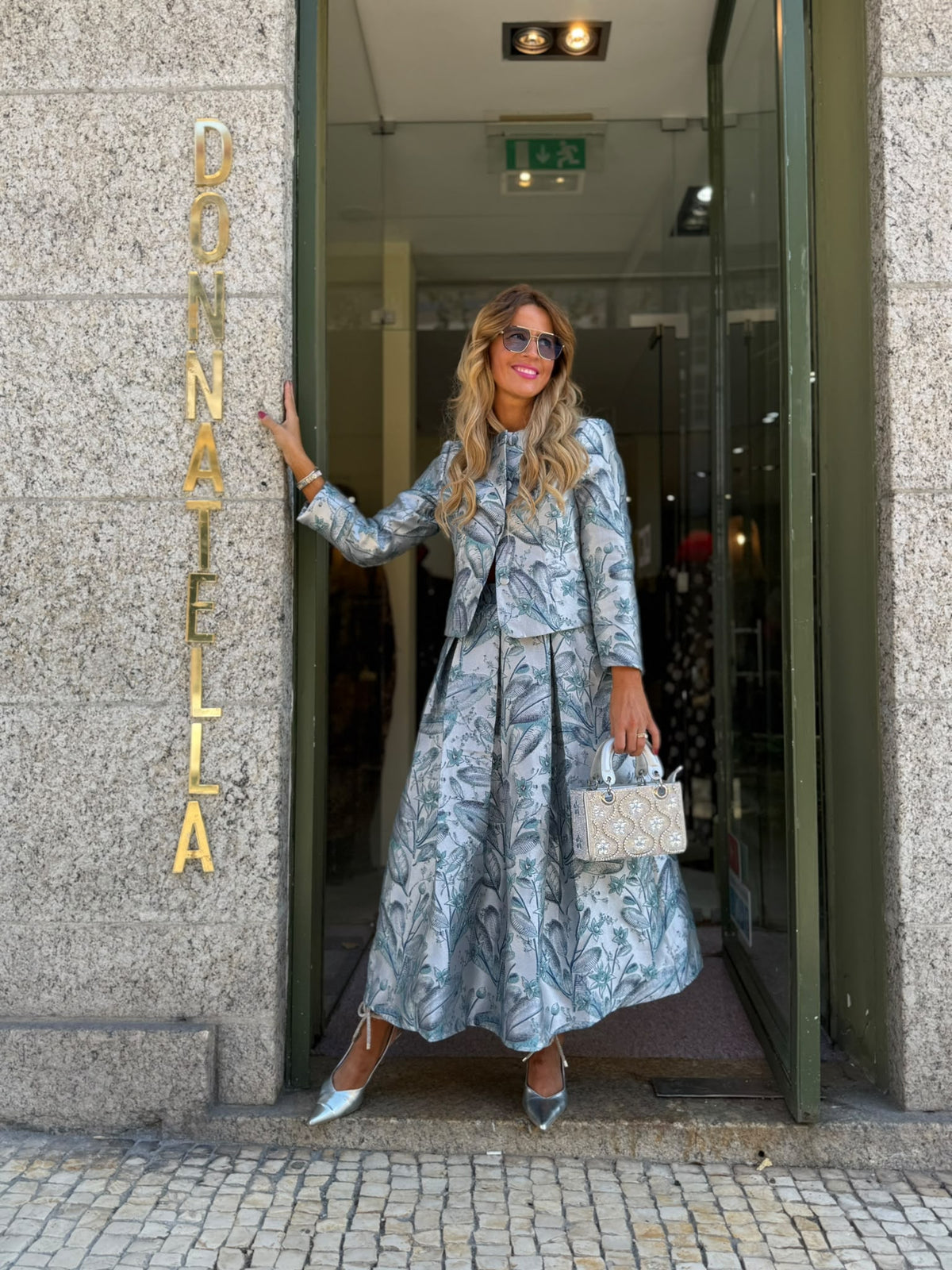 Conjunto Elegance Floral Azul Prateado