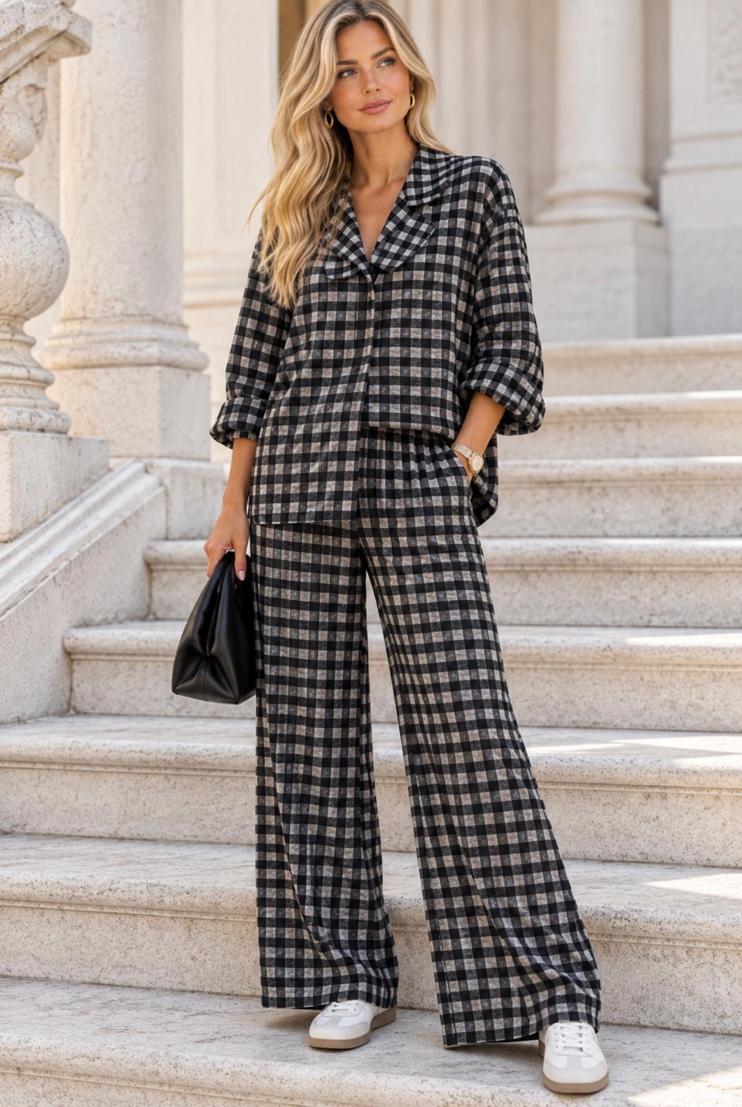 Conjunto Xadrez Preto e Cinza