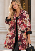 Casaco Comprido Bordeaux com Estampado Floral
