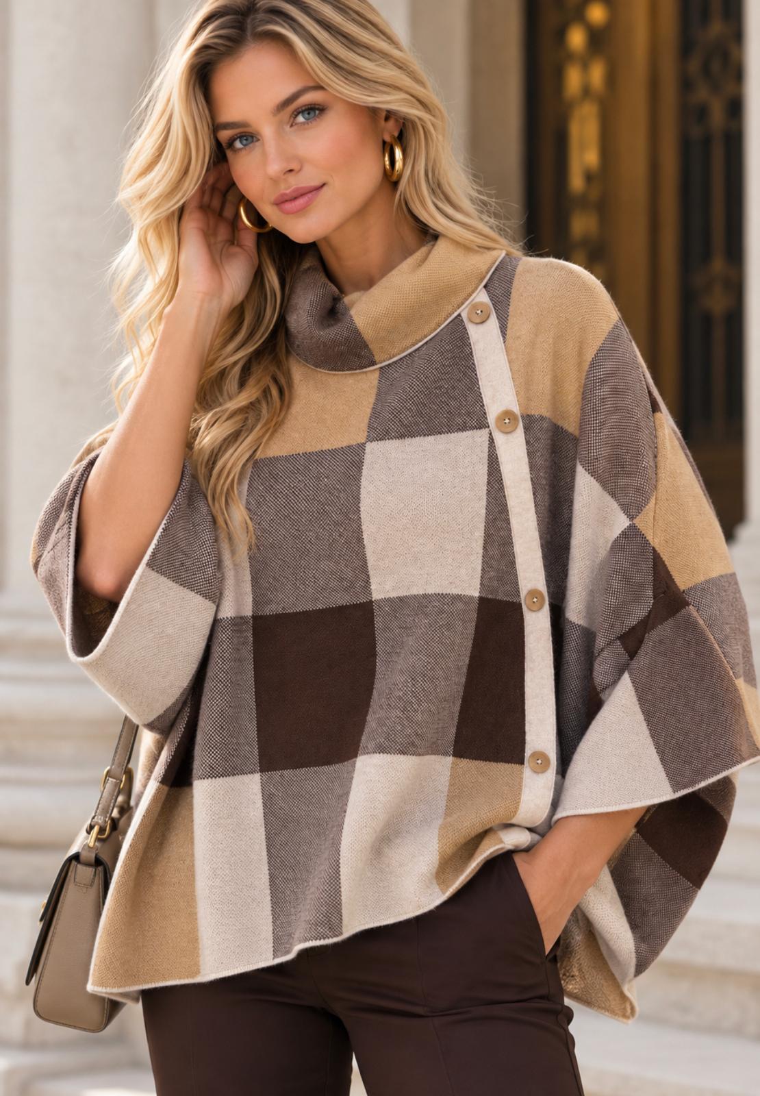 Capa Xadrez Oversized em Tons Terra