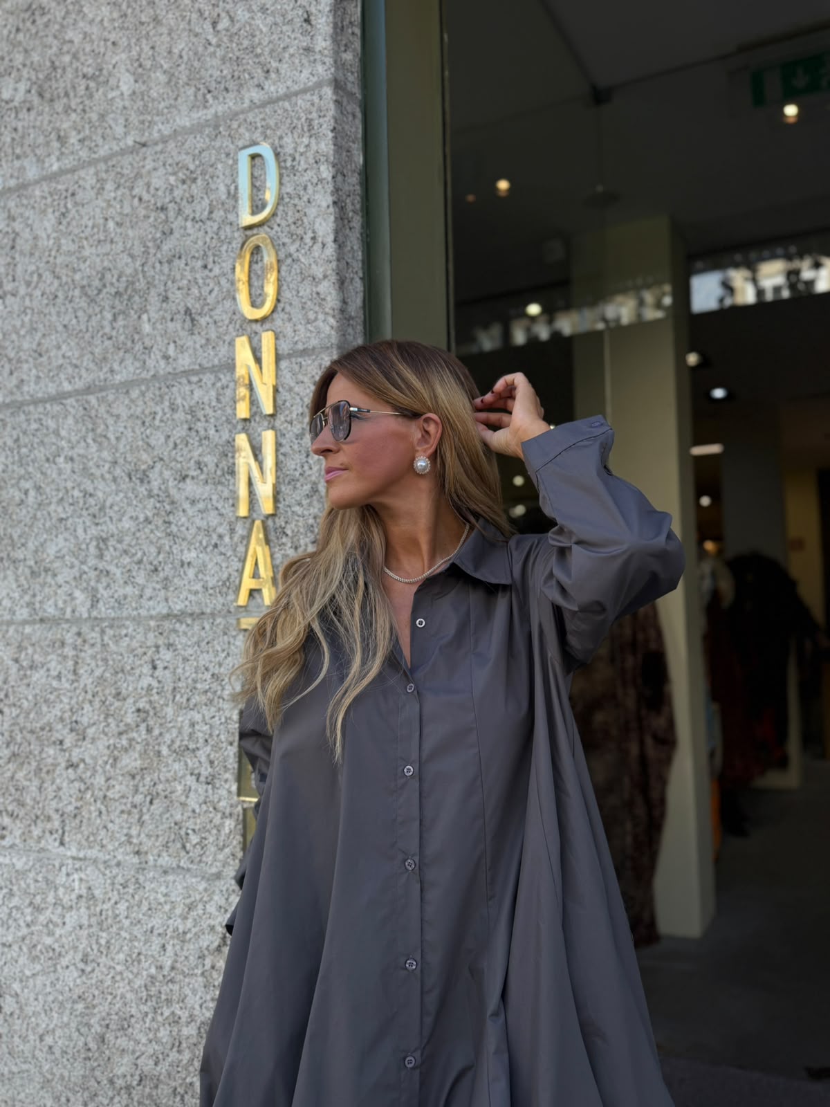 Vestido Camiseiro Midi Cinza Chumbo