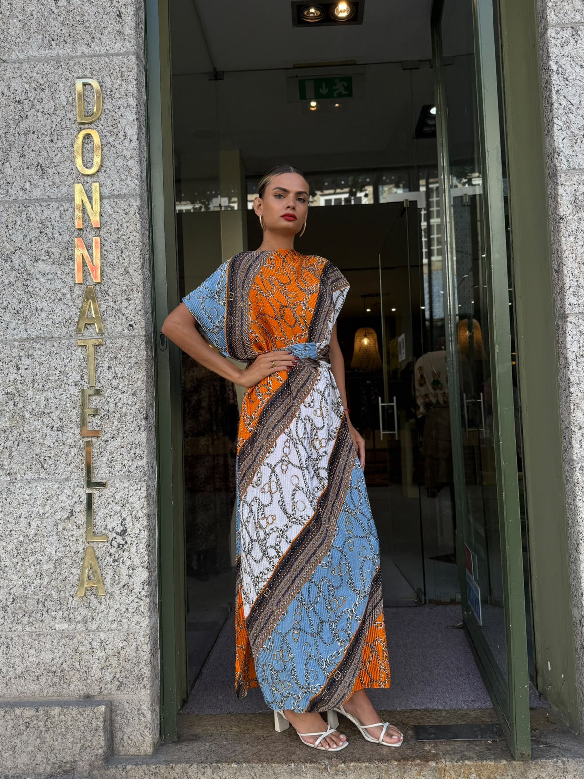 Vestido Longo Multicolor Drapeado