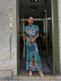 Vestido Longo Estampado Turquesa Animal Print