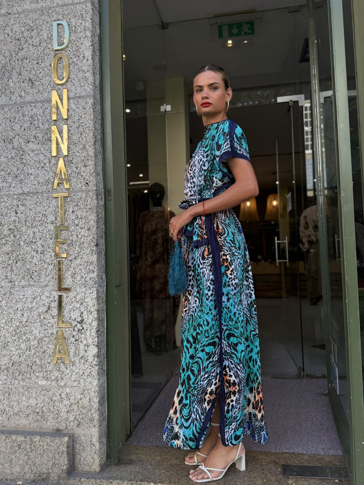 Vestido Longo Estampado Turquesa Animal Print