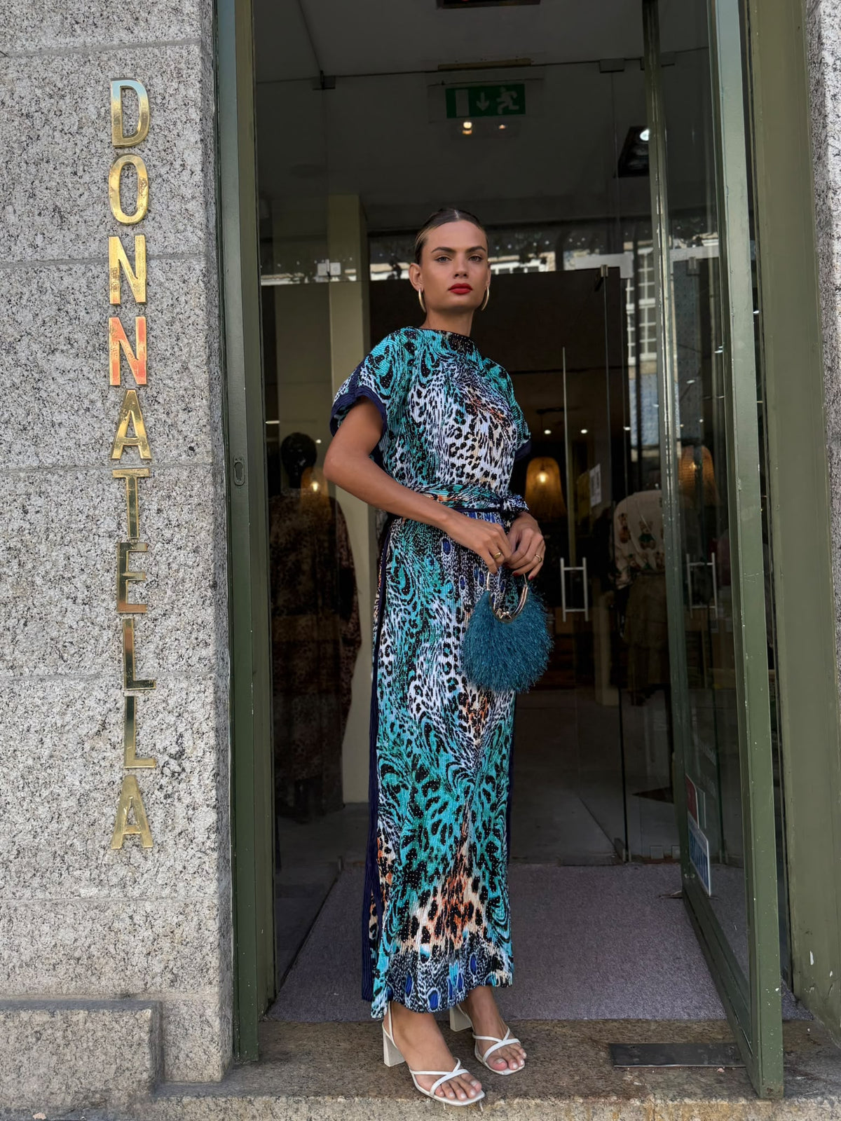 Vestido Longo Estampado Turquesa Animal Print