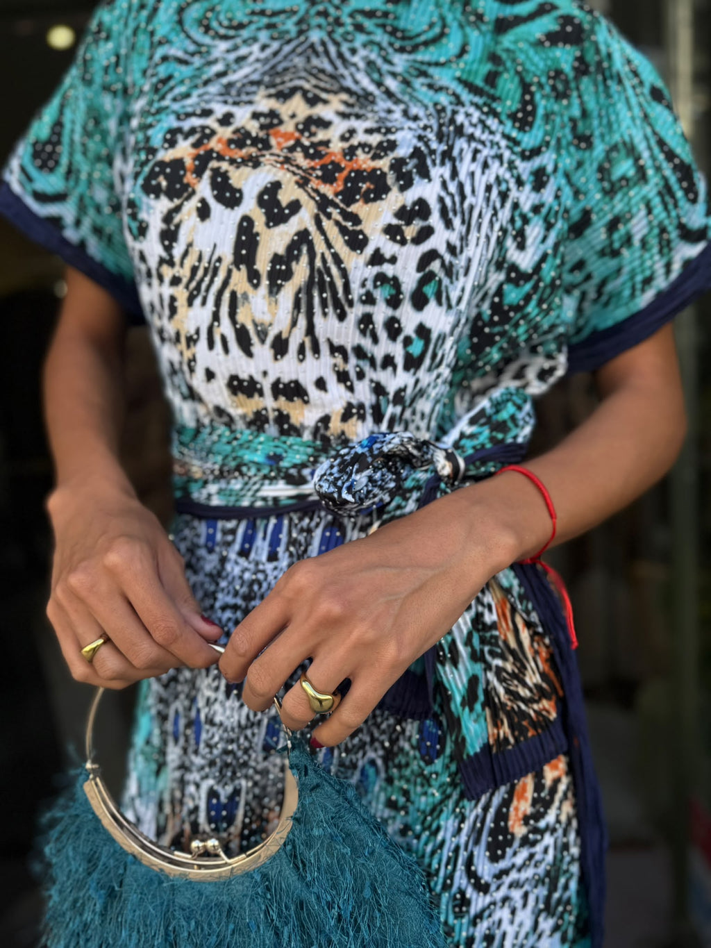 Vestido Longo Estampado Turquesa Animal Print