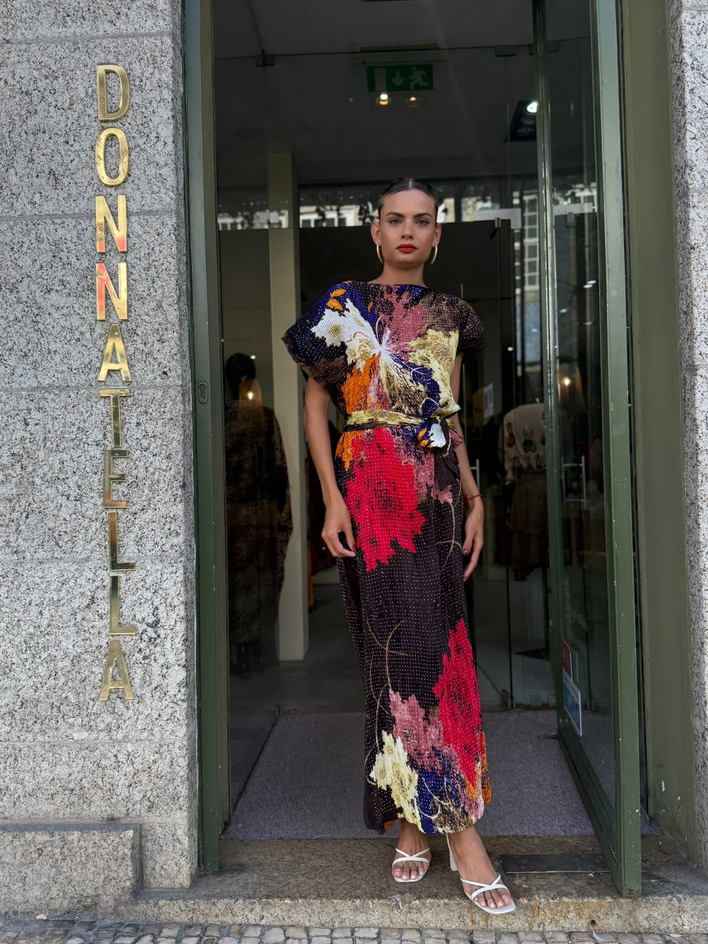 Vestido Longo Multicolor com Cinto