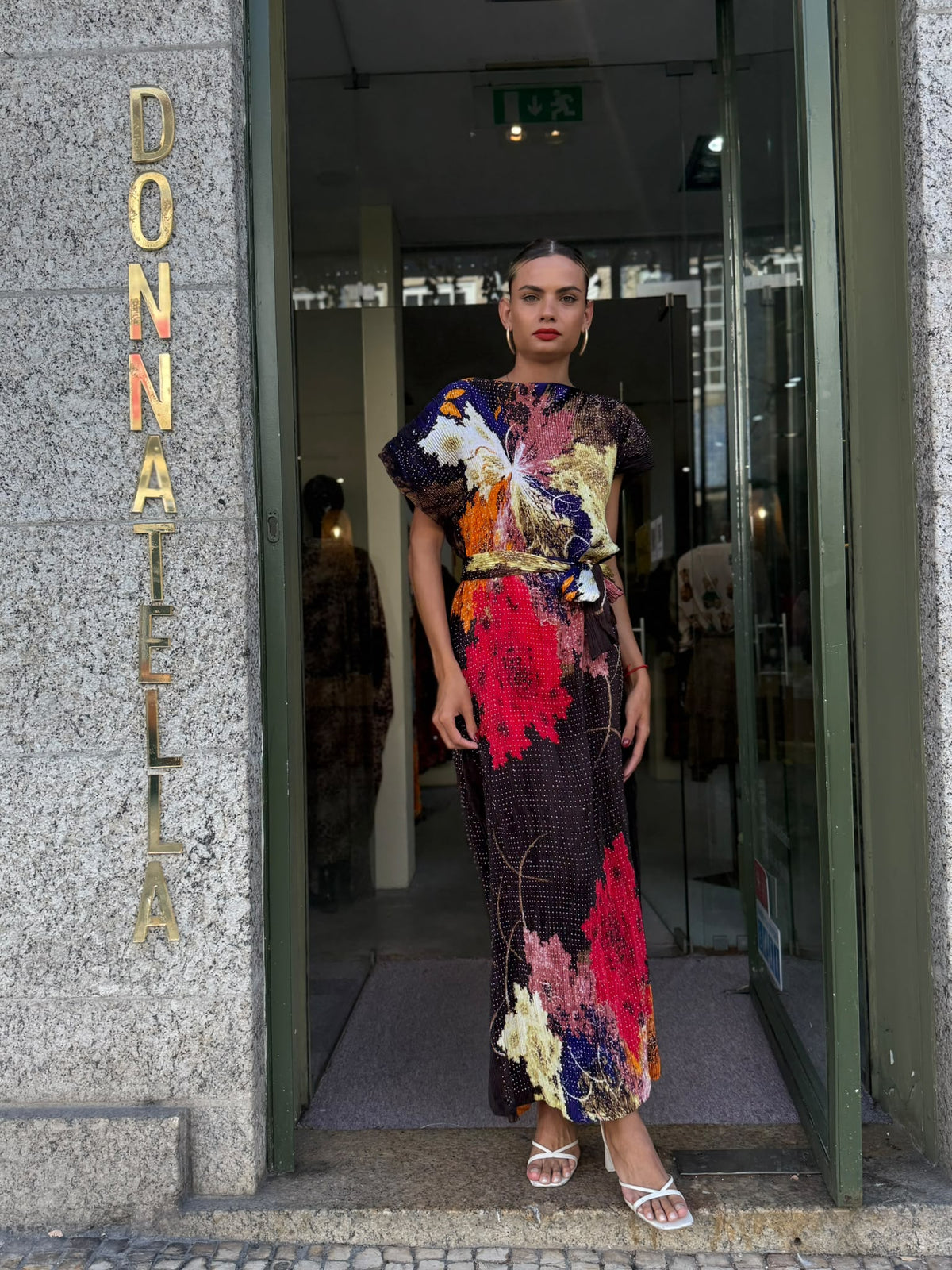 Vestido Longo Multicolor com Cinto
